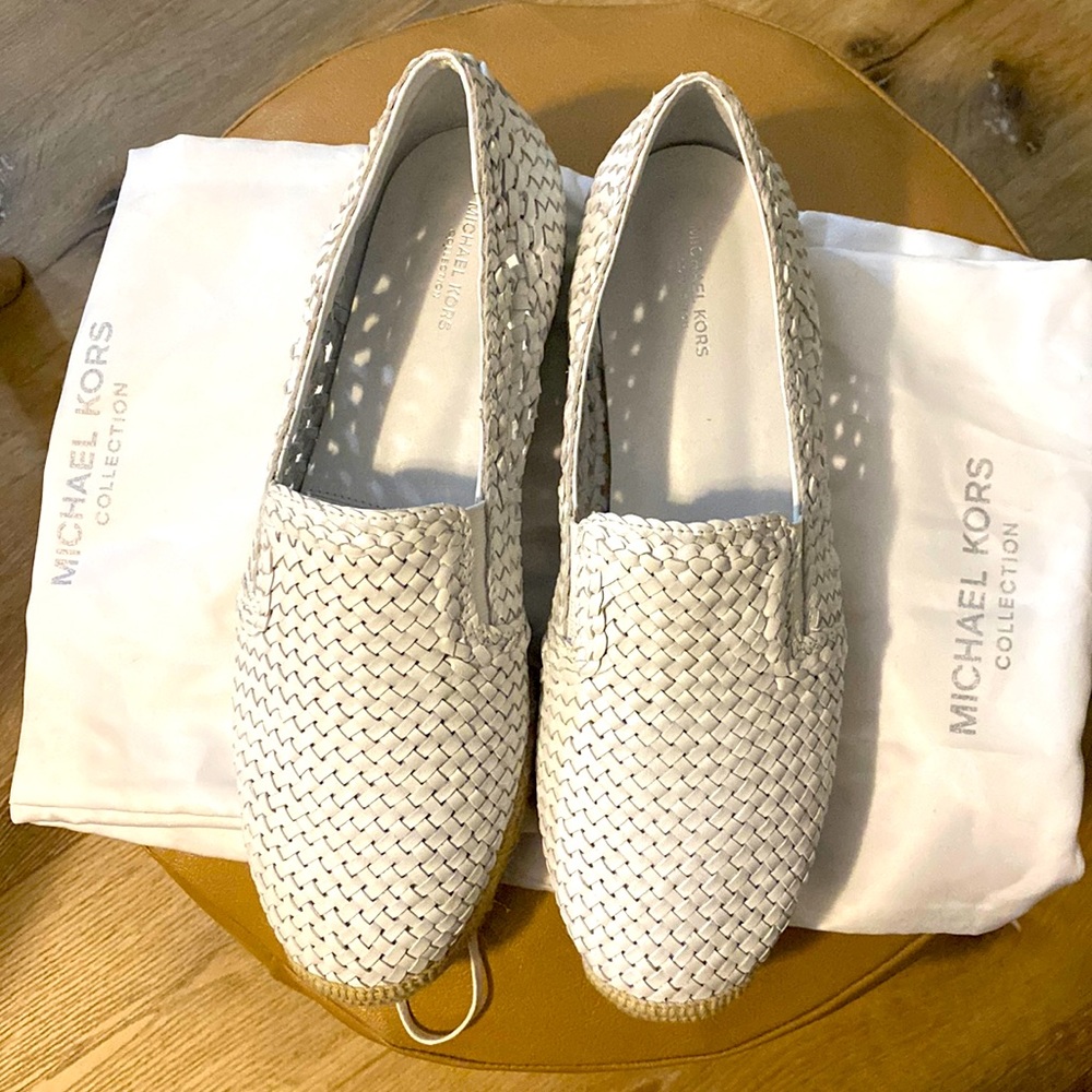 Michael Kors Toni Woven white slip on shoes